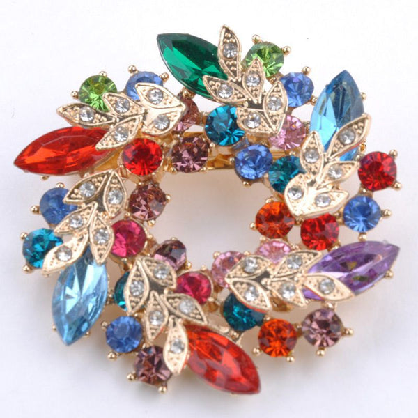 Crystal Rhinestone Gold Plated Chinese Redbud Flower Brooch Pins Jewelry