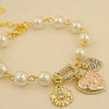 Heart & D with Floral Imitation Pearl Love Heart Bracelets