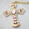 Pink Cross Crystals Pendant Long Dainty Necklace